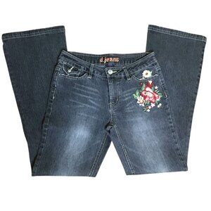 Vintage d jeans Gray Wash Floral Embroidered Low Rise Bootcut Denim Jeans 6 Y2K